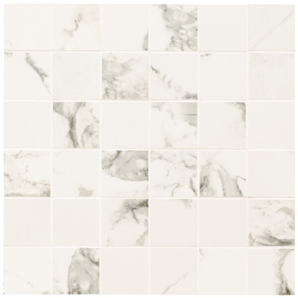 Statuario 12 In. X 12 In. X 10Mm Matte Porcelain Mesh-Mounted Mosaic Floor And Wall Tile, 8PK